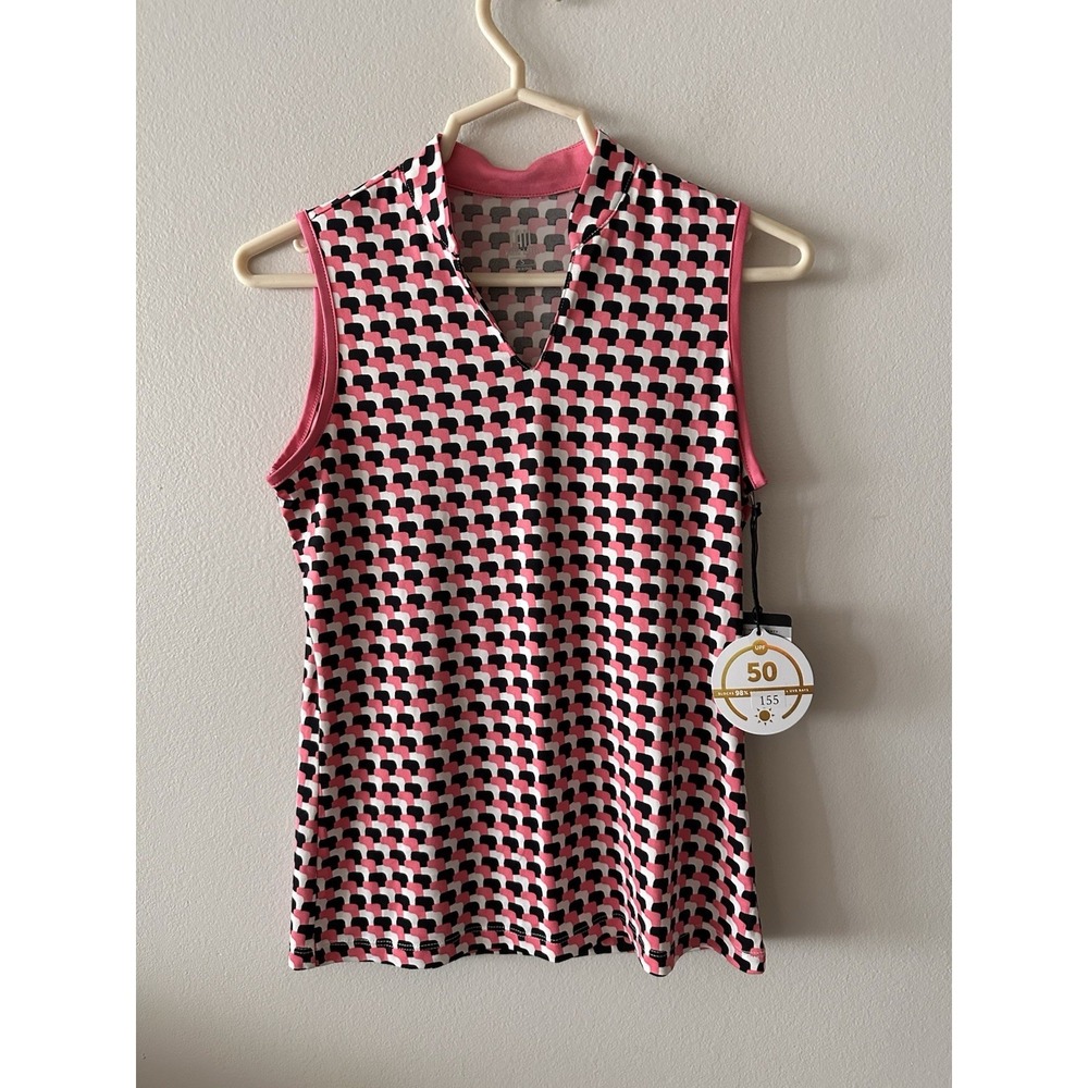 TAIL White Label Women S Sleeveless Golf Shirt White Pink Black Geometric UPF 50